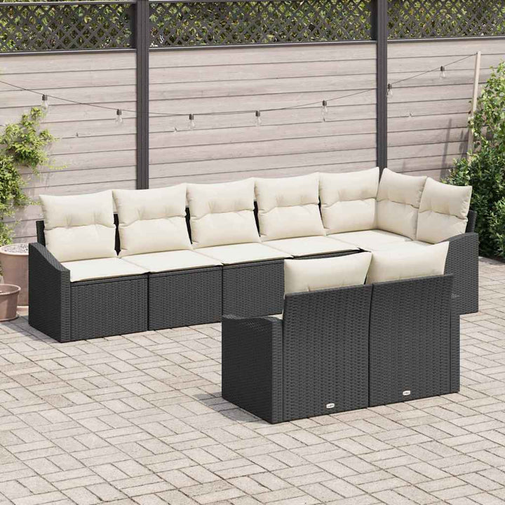 Havesofa Sæt med pude 8 pcs Sort og Hvid polyrattan