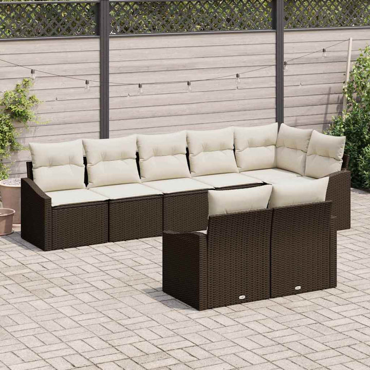 Havesofa Sæt med pude 8 pcs Brun og hvid polyrattan