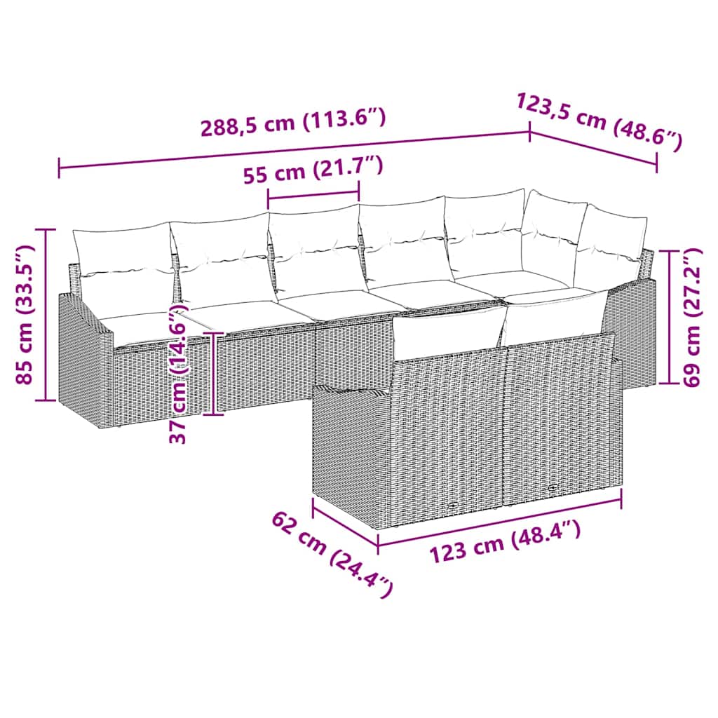 Havesofa Sæt med pude med opbevaring 8 pcs Grå polyrattan