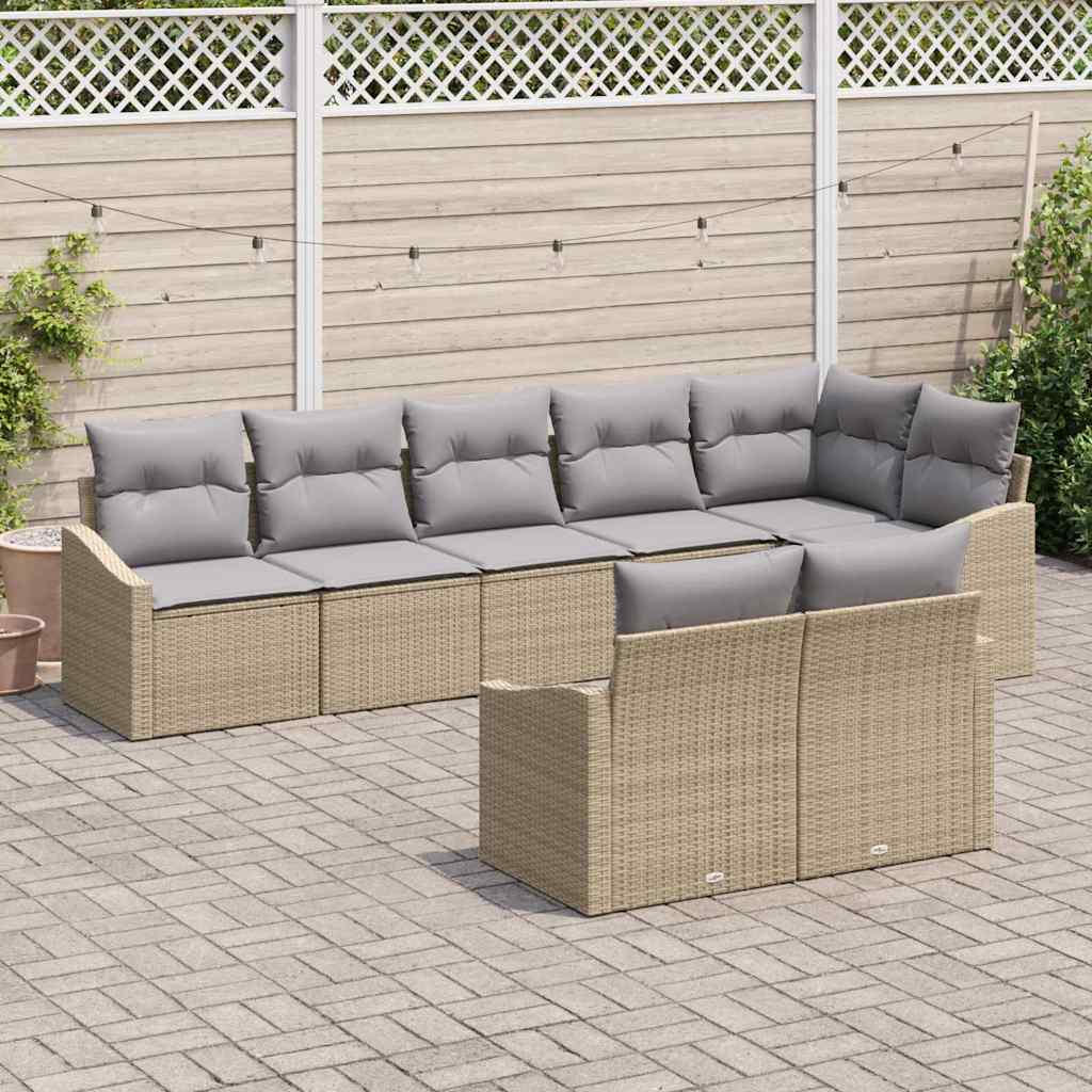 Havesofa Sæt 8 stk. Beige og lys grå polyrattan