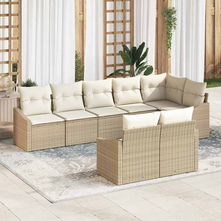 Havesofa Sæt med pude 8 pcs Beige og hvid polyrattan