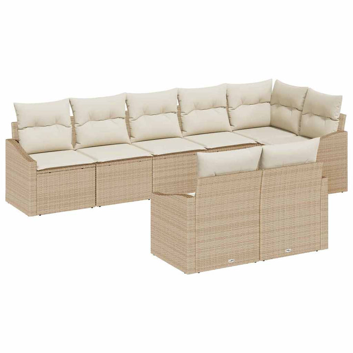 Havesofa Sæt med pude 8 pcs Beige og hvid polyrattan