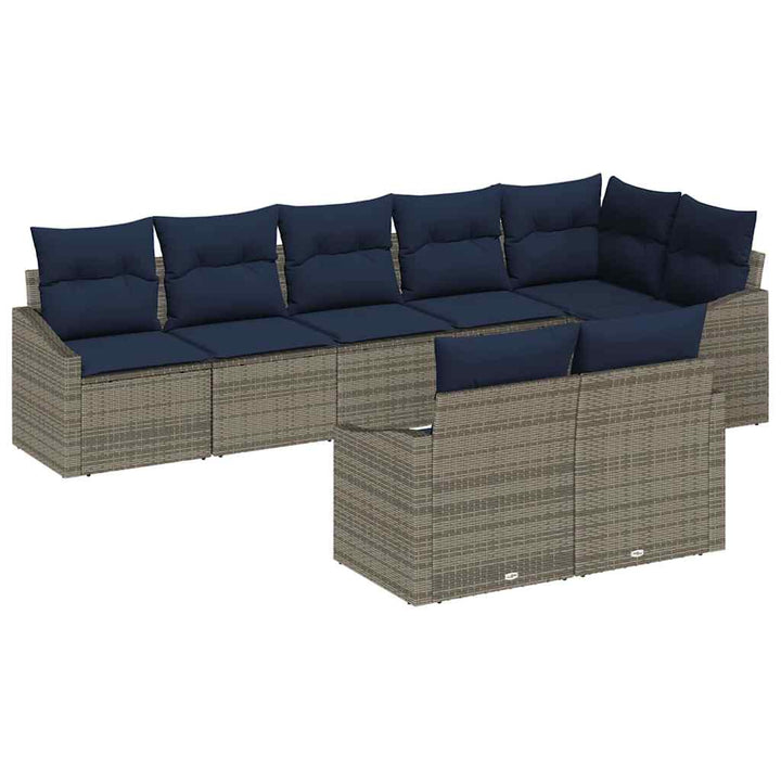Havesofa Sæt med pude 8 pcs Grå og Marineblå polyrattan