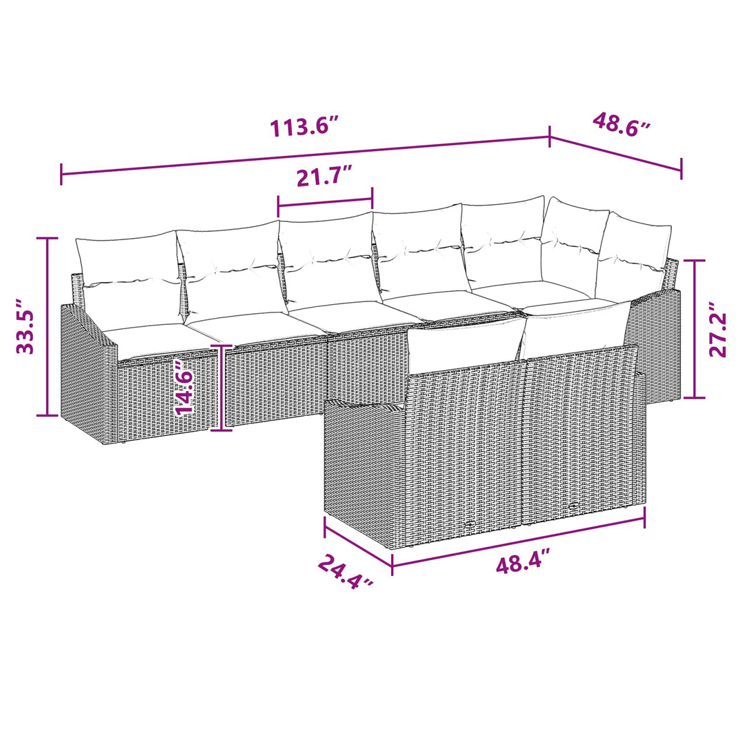 Havesofa Sæt med pude 8 pcs Grå og Marineblå polyrattan