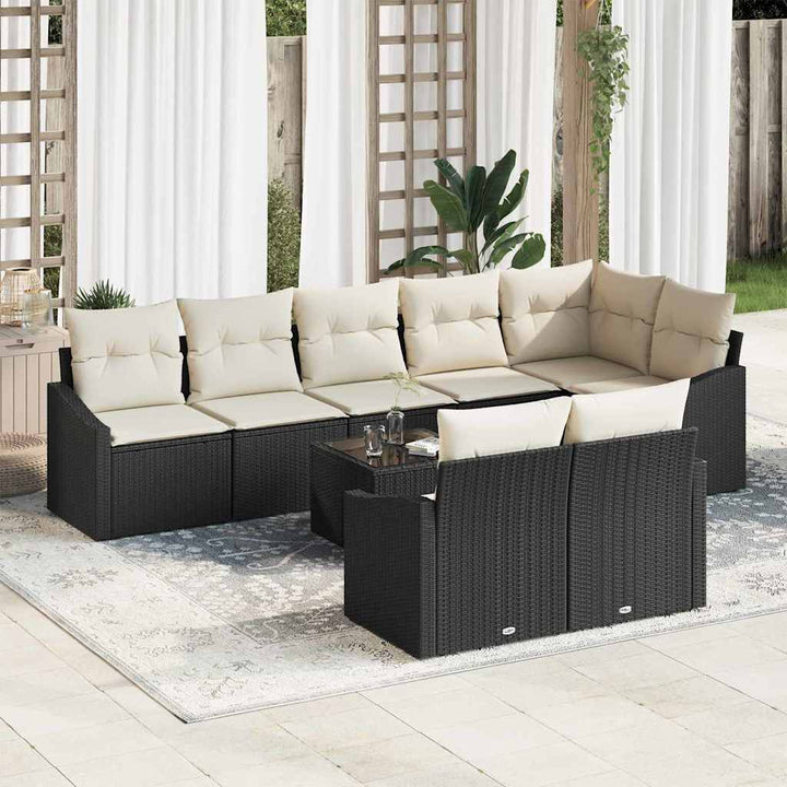 Havesofa Sæt med pude 9 pcs Brun og Creme polyrattan