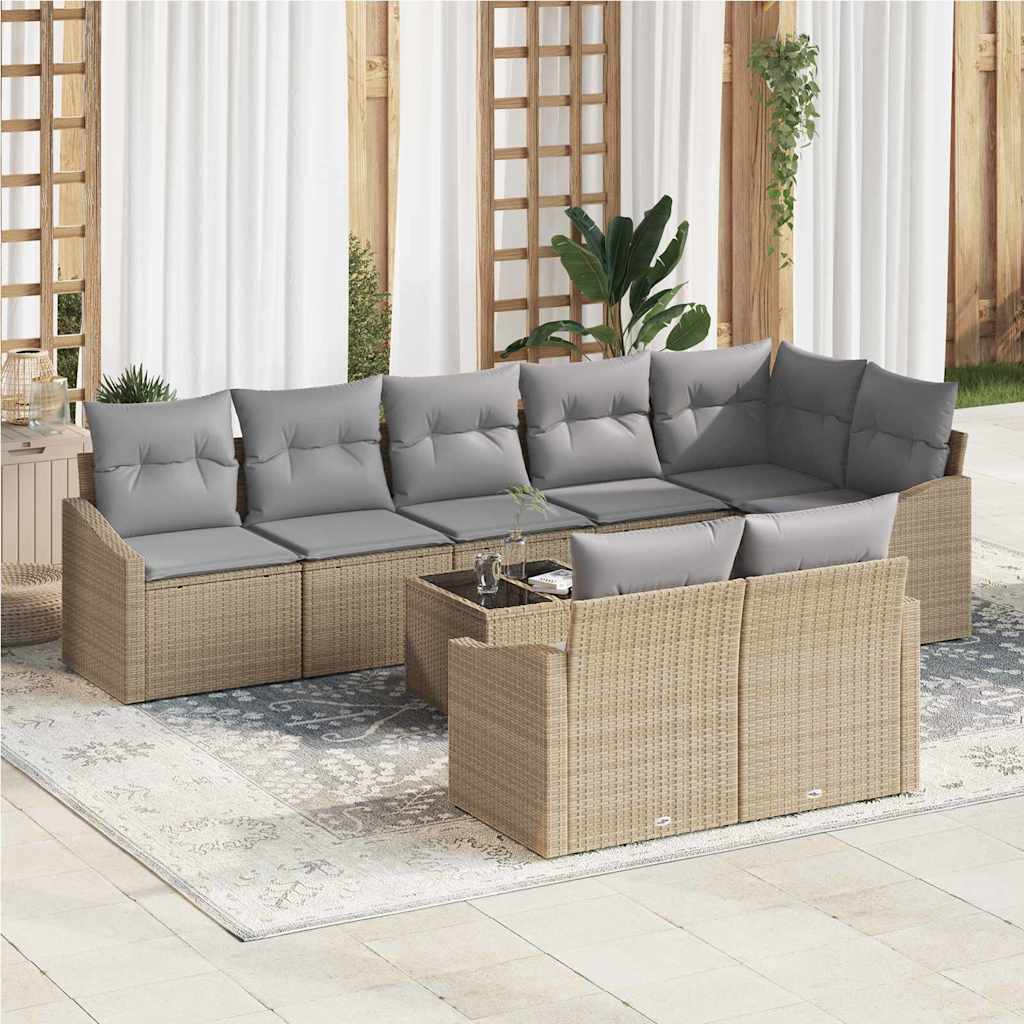 Havesofa Sæt 9 stk. Beige og lys grå polyrattan