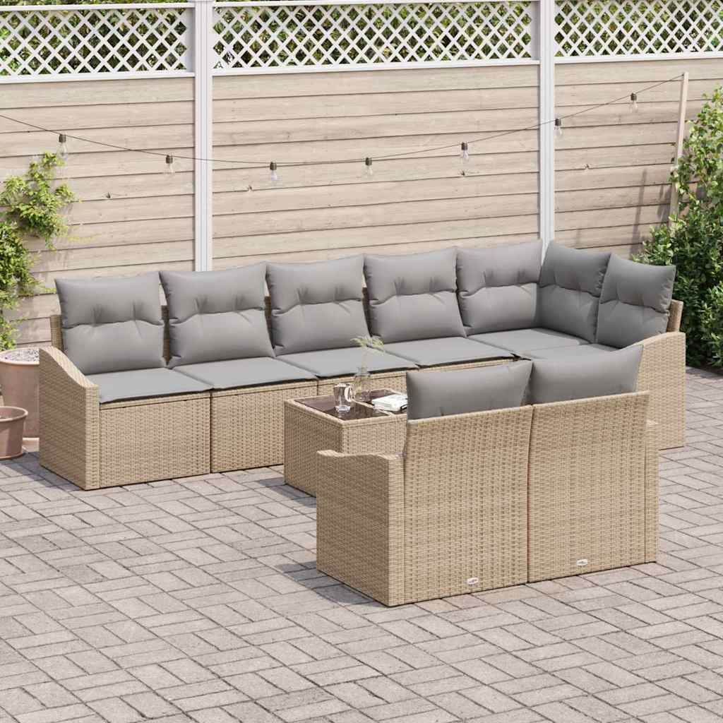Havesofa Sæt 9 stk. Beige og lys grå polyrattan