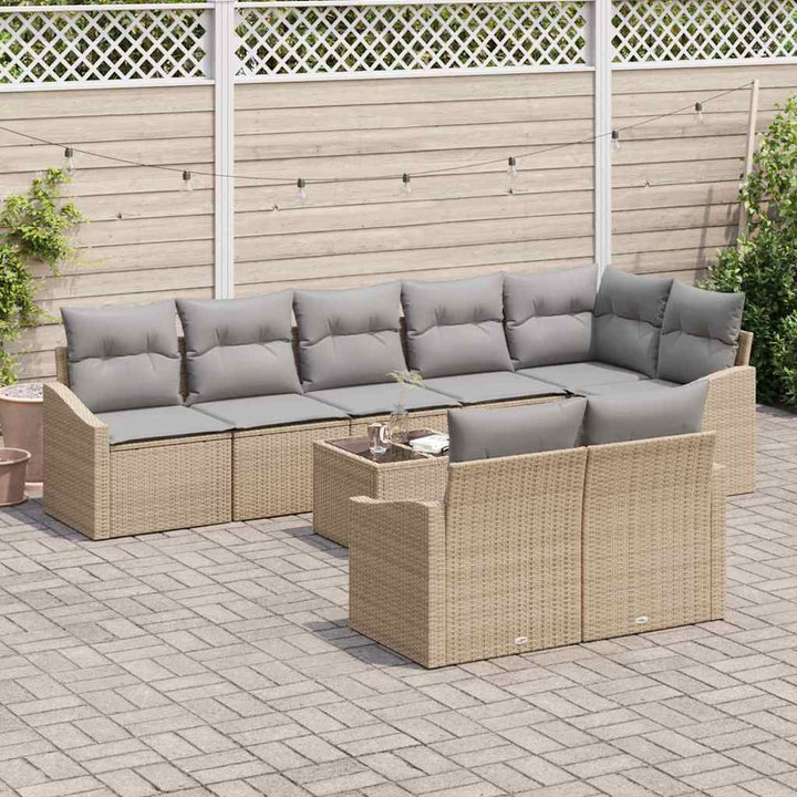 Havesofa Sæt 9 stk. Beige og lys grå polyrattan