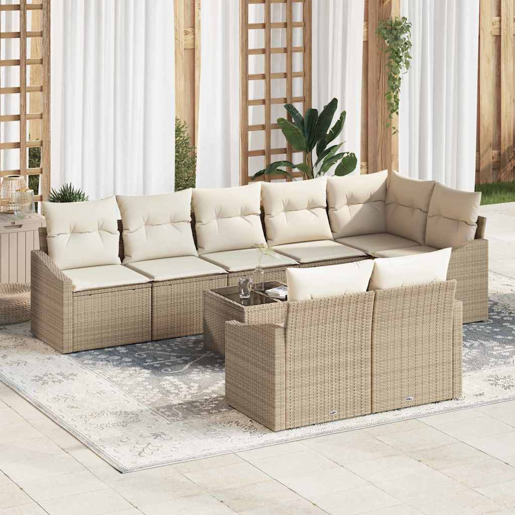 Havesofa Sæt med pude 9 pcs Beige og creme polyrattan