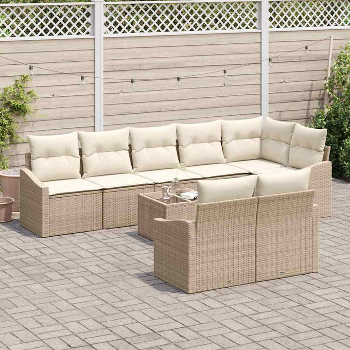 Havesofa Sæt med pude 9 pcs Beige og creme polyrattan