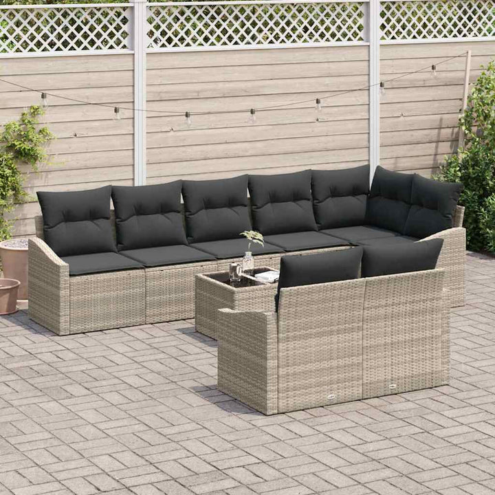 Havesofa Sæt med pude med opbevaring 9 pcs Lysegrå polyrattan