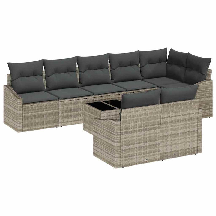 Havesofa Sæt med pude med opbevaring 9 pcs Lysegrå polyrattan