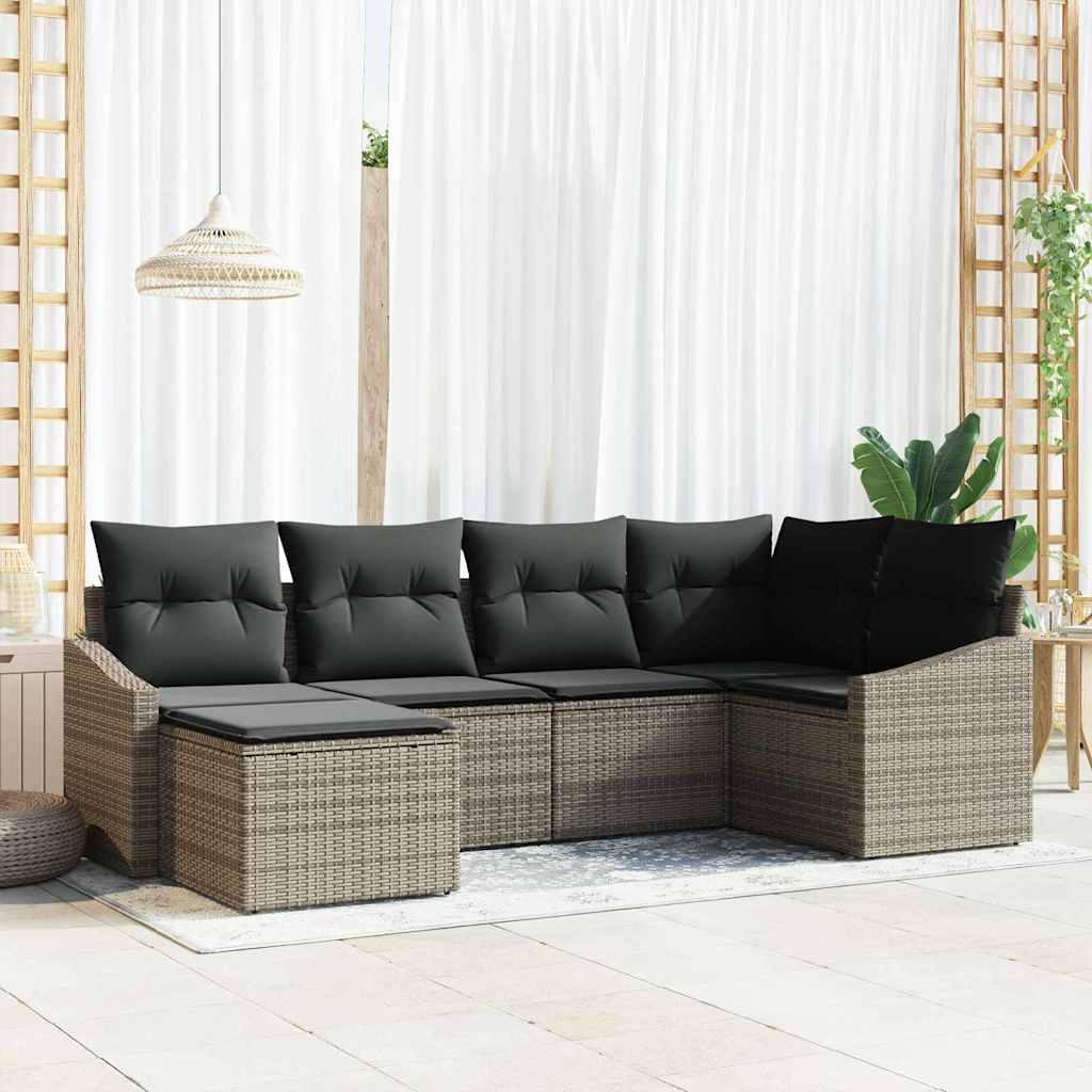Have Spisebordssæt 6 pcs Grå Poly Rattan og pulverlakeret stål
