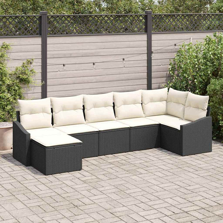 Havesofa Sæt med pude 7 pcs Sort og Cream polyrattan
