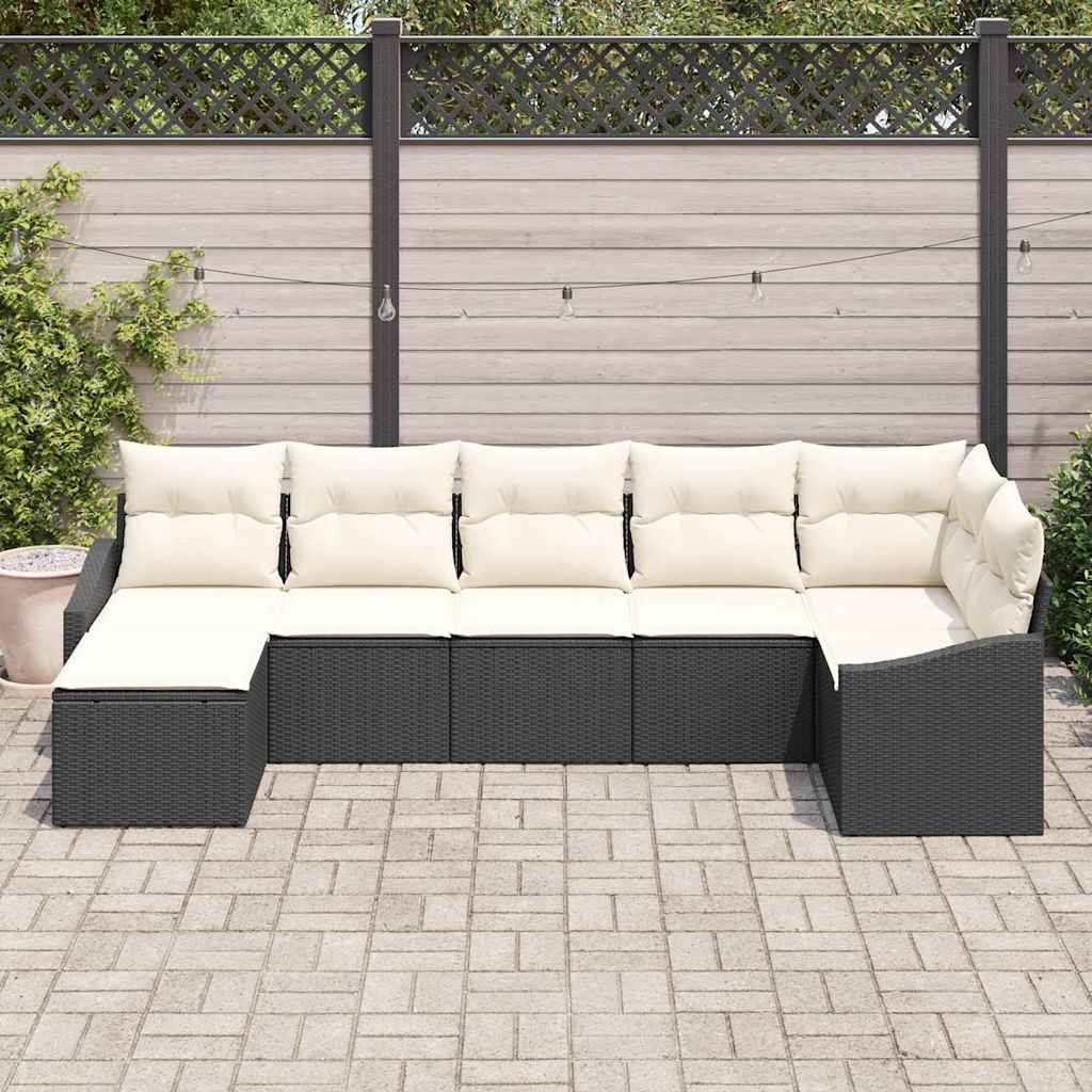 Havesofa Sæt med pude 7 pcs Sort og Cream polyrattan