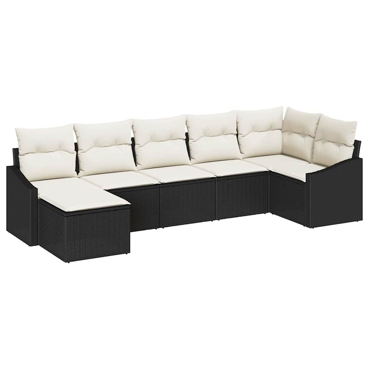 Havesofa Sæt med pude 7 pcs Sort og Cream polyrattan