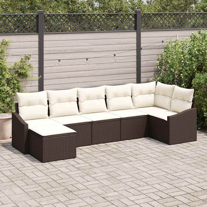 Havesofa Sæt med pude 7 pcs Brun og Creme polyrattan