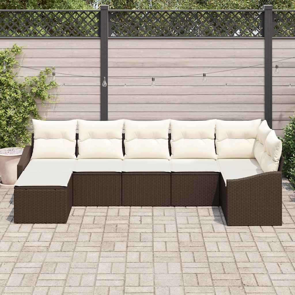 Havesofa Sæt med pude 7 pcs Brun og Creme polyrattan