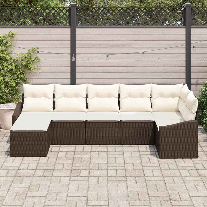 Havesofa Sæt med pude 7 pcs Brun og Creme polyrattan
