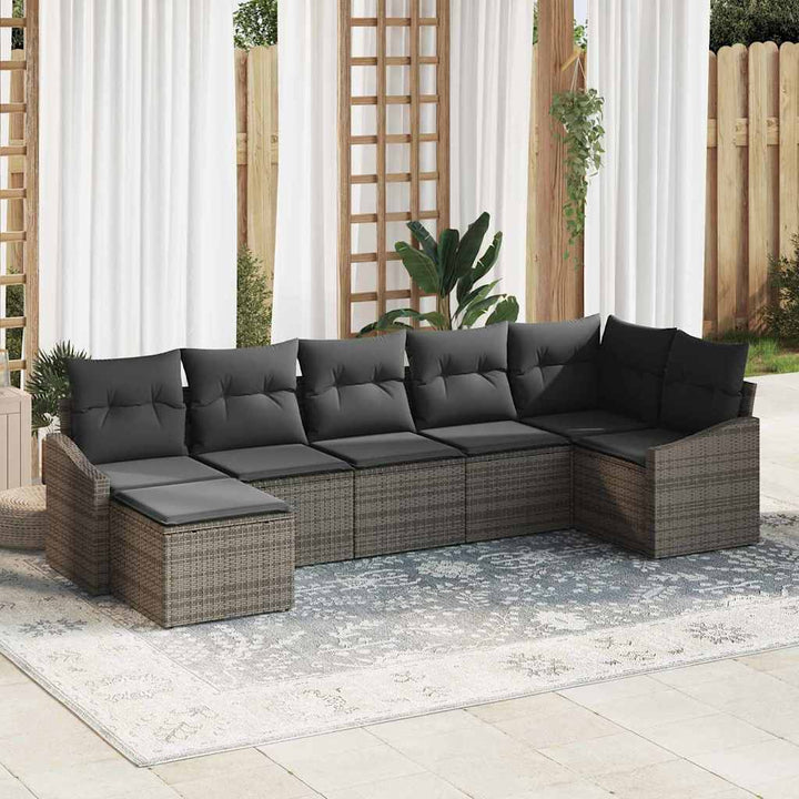 Havesofa Sæt med pude med opbevaring 7 pcs Grå polyrattan