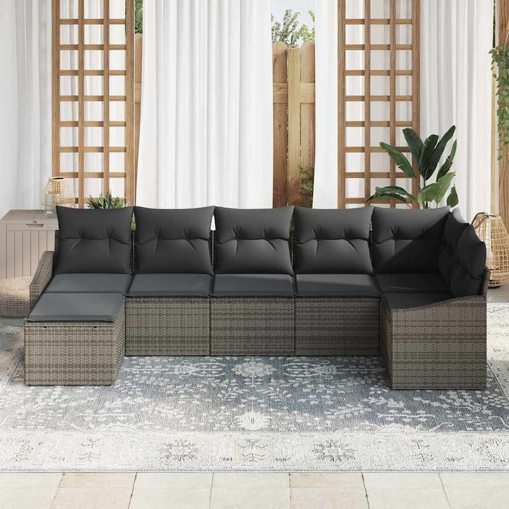 Havesofa Sæt med pude med opbevaring 7 pcs Grå polyrattan