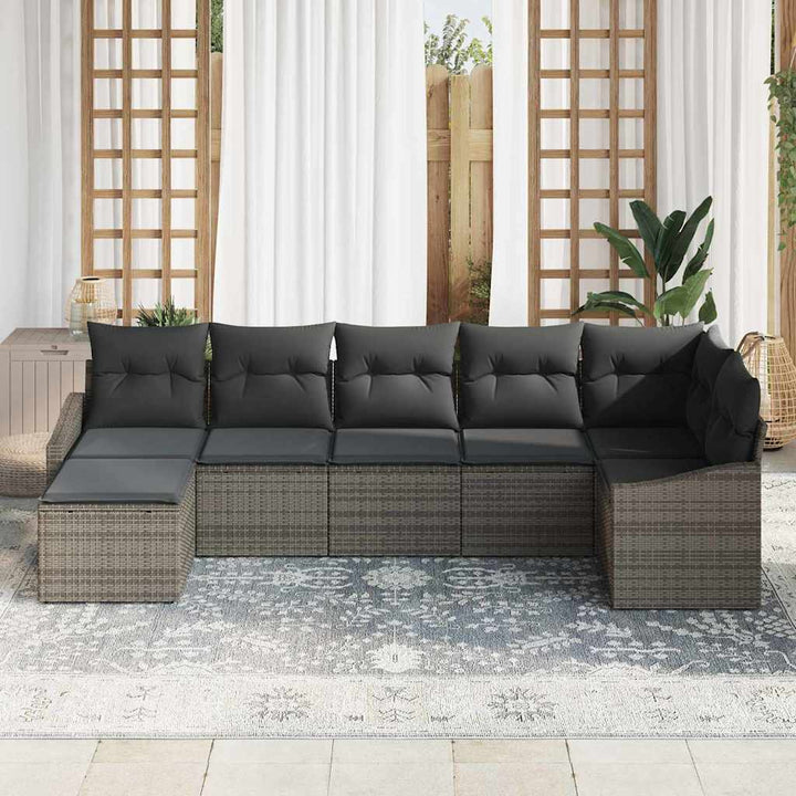 Havesofa Sæt med pude med opbevaring 7 pcs Grå polyrattan