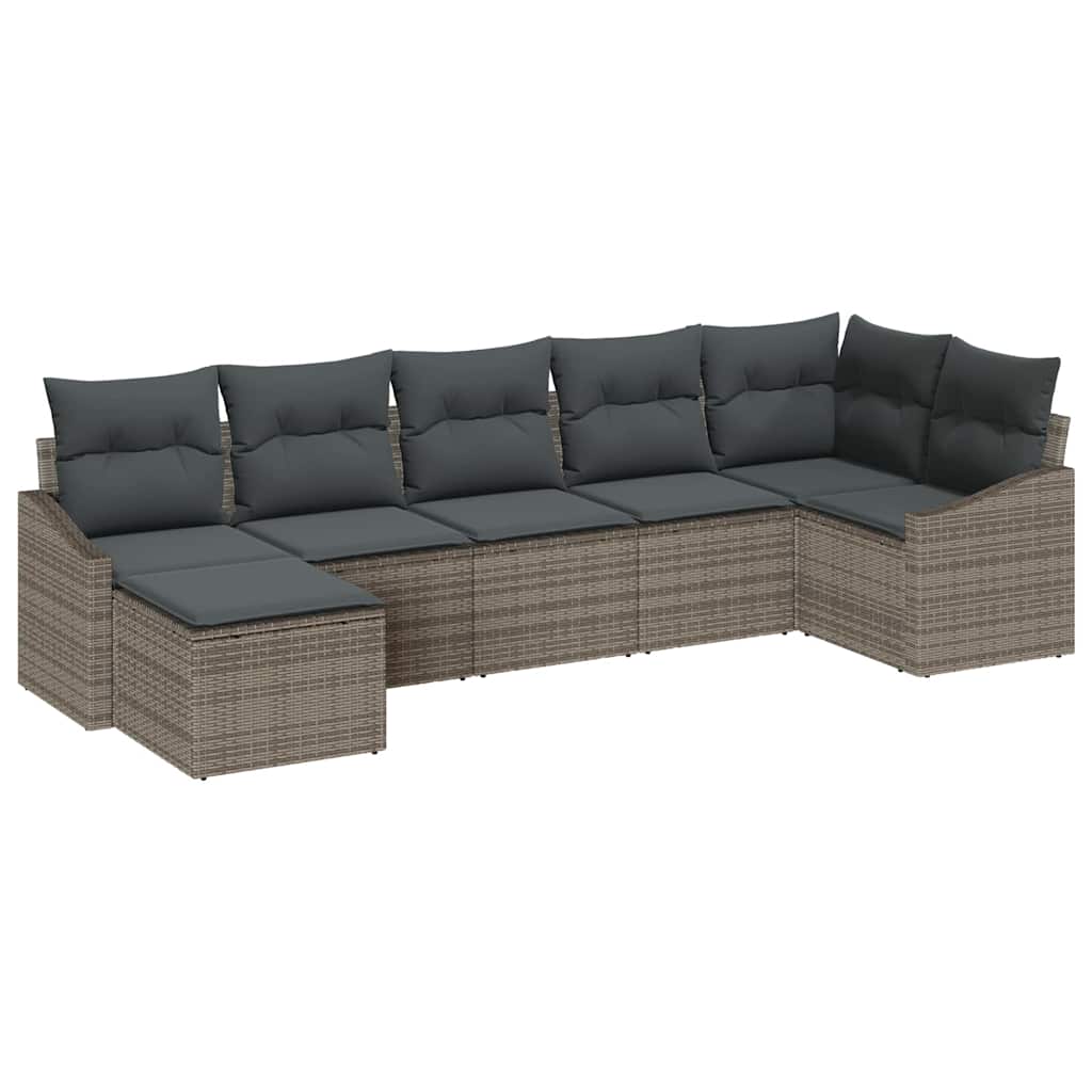 Havesofa Sæt med pude med opbevaring 7 pcs Grå polyrattan