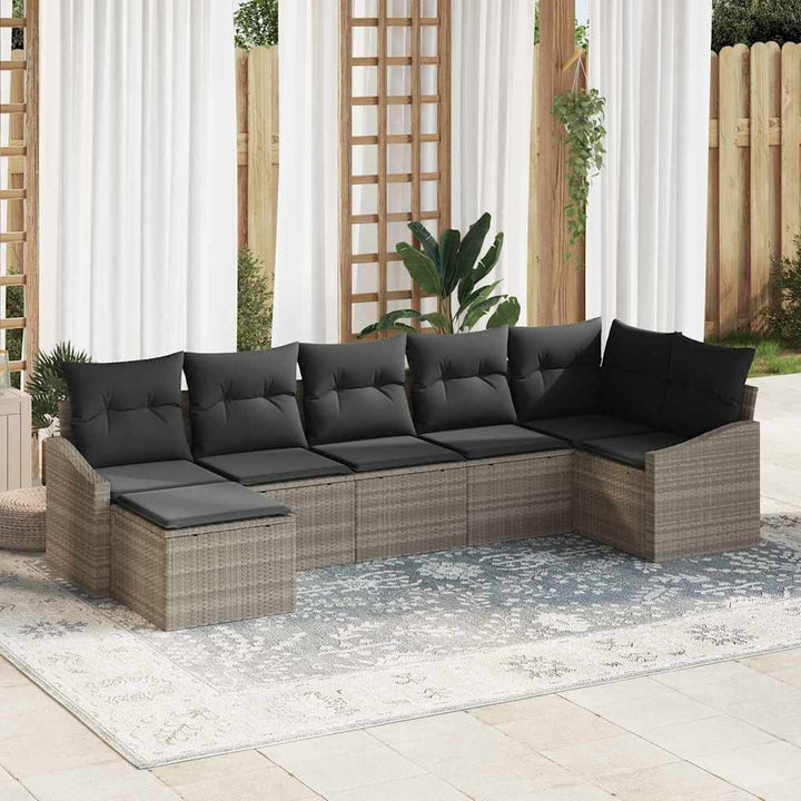 Havesofa Sæt med pude med opbevaring 7 pcs Lysegrå polyrattan