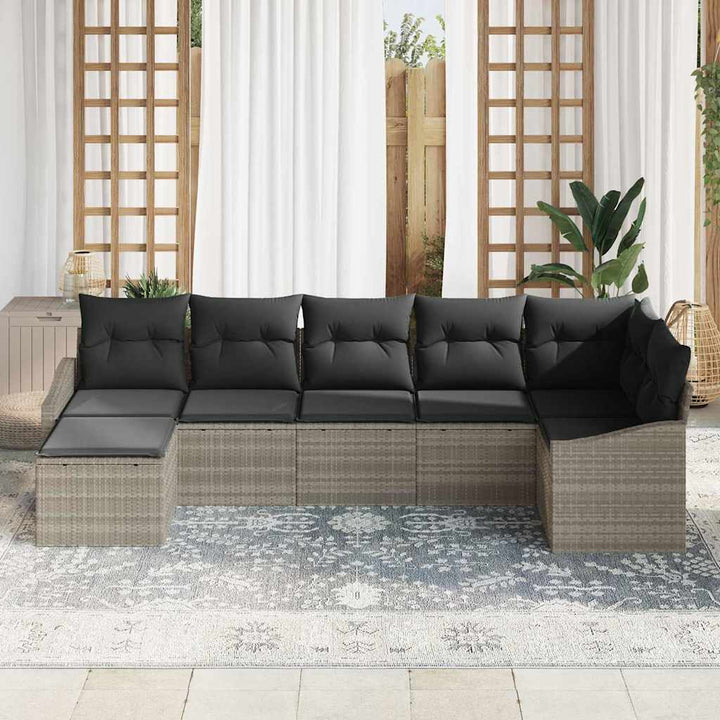Havesofa Sæt med pude med opbevaring 7 pcs Lysegrå polyrattan