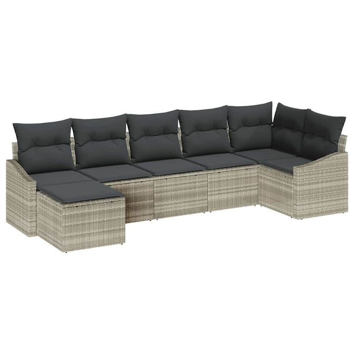 Havesofa Sæt med pude med opbevaring 7 pcs Lysegrå polyrattan