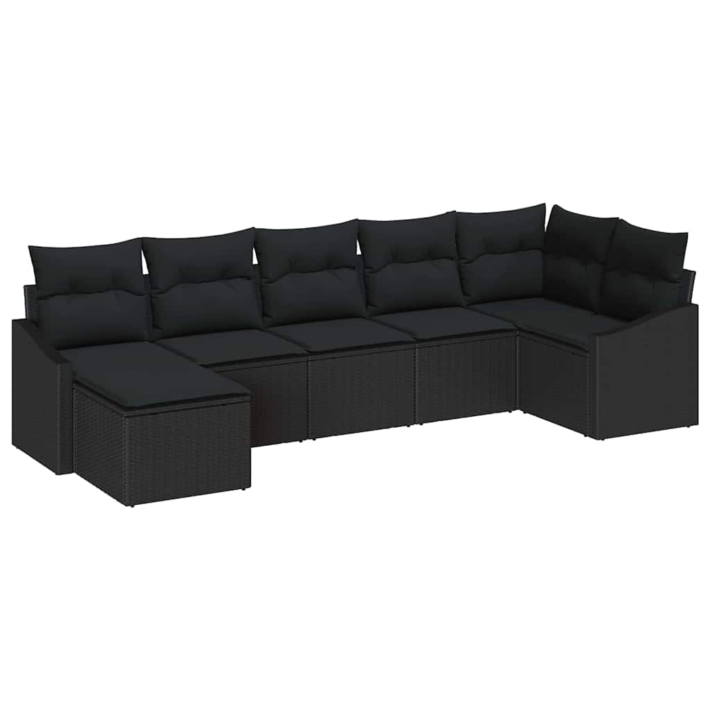 Havesofa Sæt 7 stk. Sort polyrattan