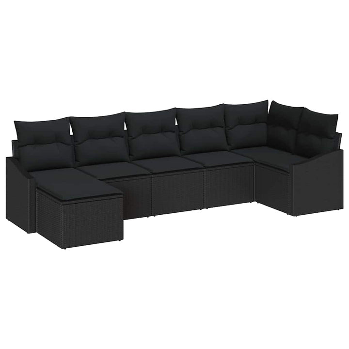 Havesofa Sæt med pude med opbevaring 7 pcs Sort polyrattan