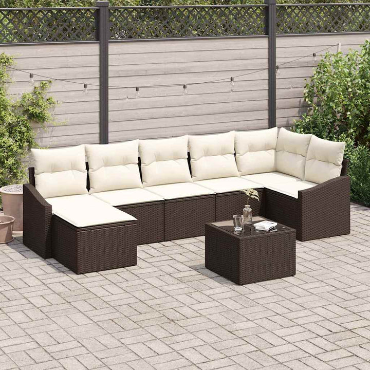 Havesofa Sæt med pude 8 pcs Brun og Creme polyrattan