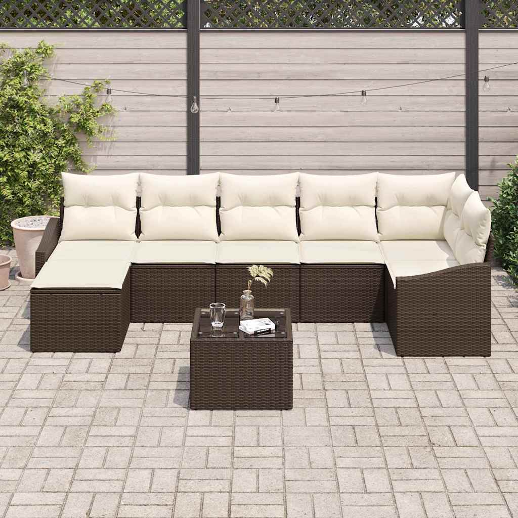Havesofa Sæt med pude 8 pcs Brun og Creme polyrattan