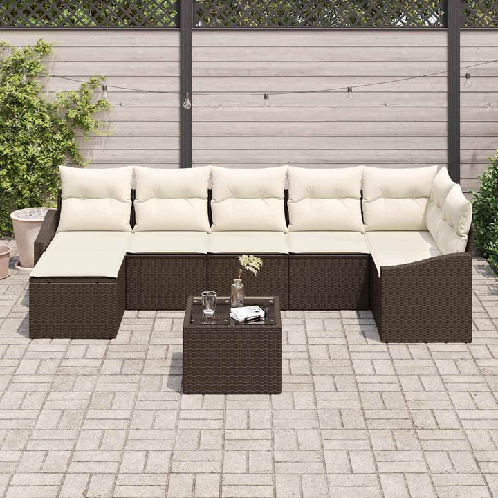 Havesofa Sæt med pude 8 pcs Brun og Creme polyrattan