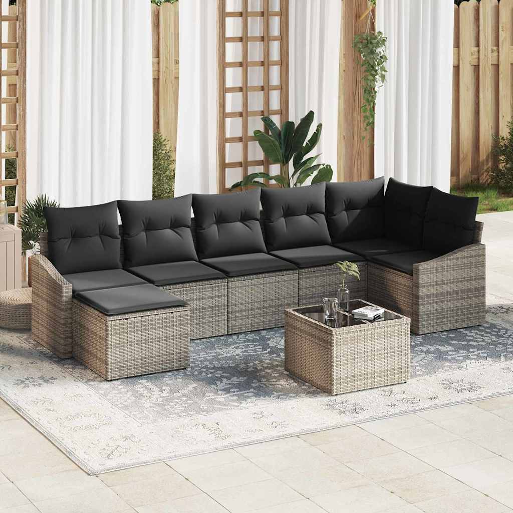 Havesofa Sæt med pude med opbevaring 8 pcs Lysegrå polyrattan