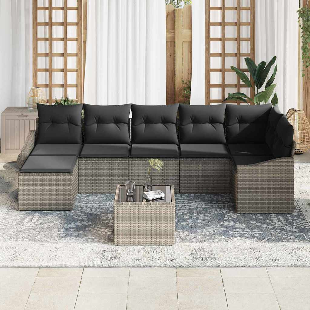 Havesofa Sæt med pude med opbevaring 8 pcs Lysegrå polyrattan