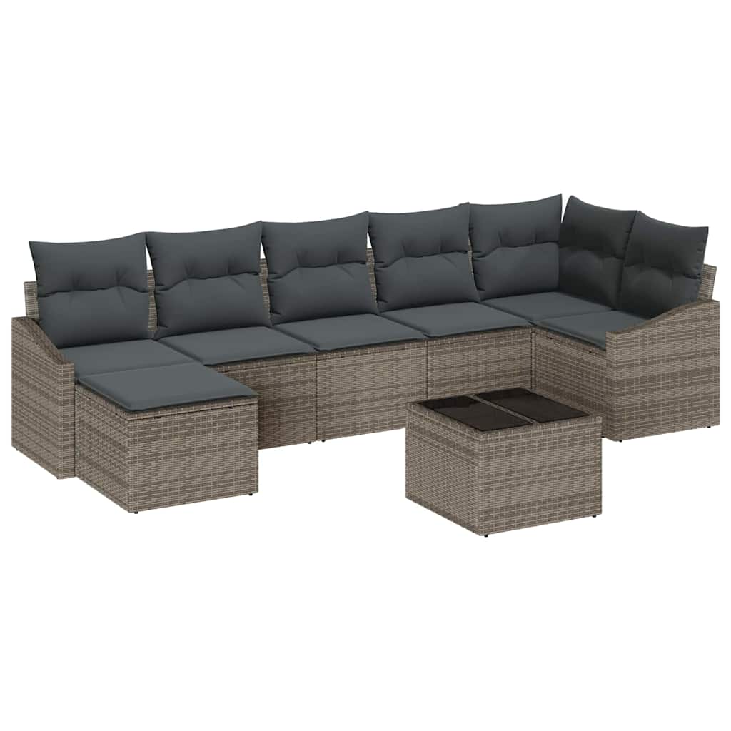 Havesofa Sæt med pude med opbevaring 8 pcs Lysegrå polyrattan