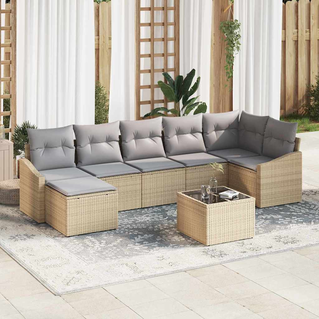 Havesofa Sæt 8 stk. Beige og lys grå polyrattan