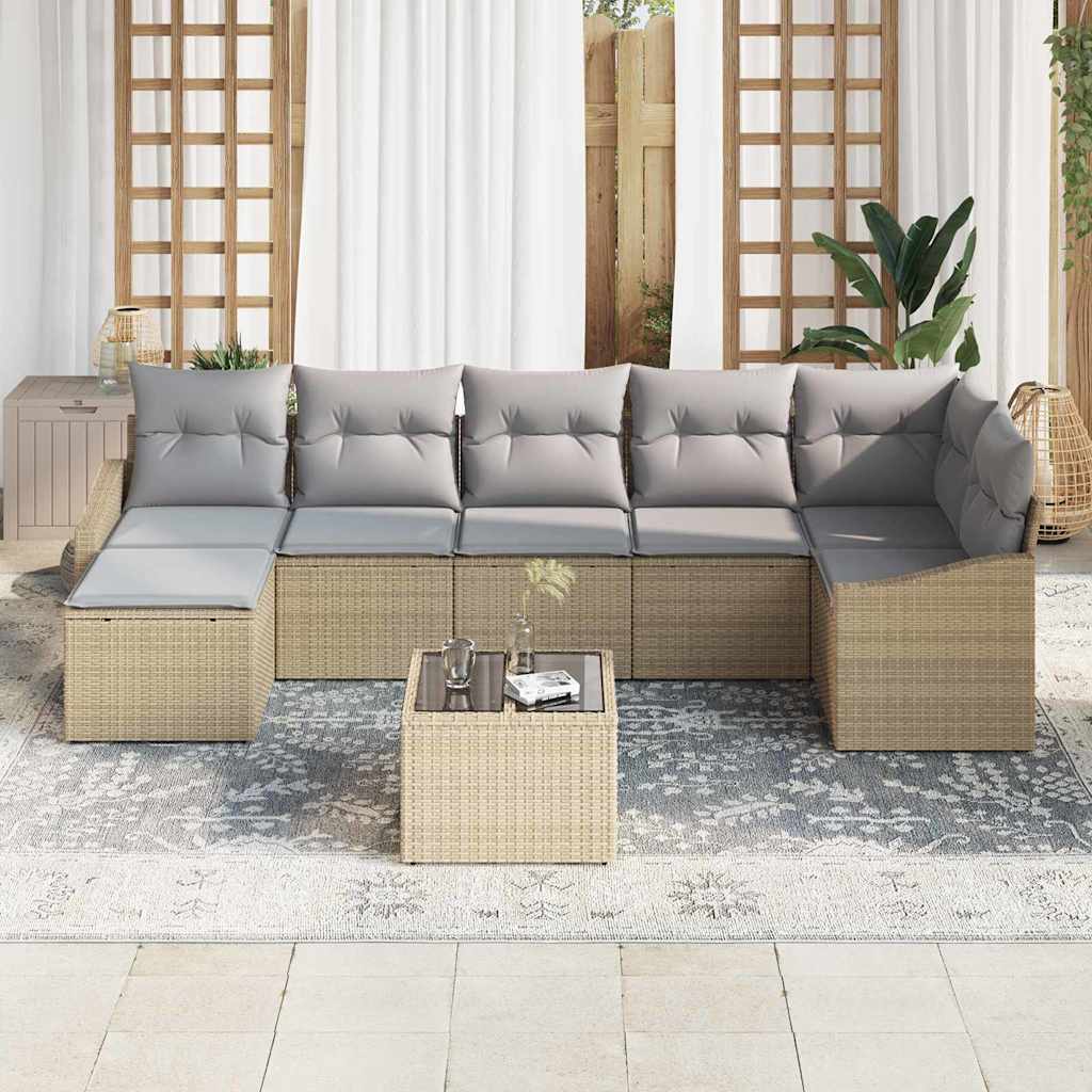 Havesofa Sæt 8 stk. Beige og lys grå polyrattan