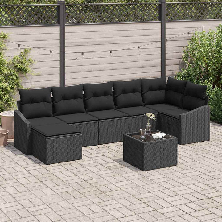 Havesofa Sæt med pude med opbevaring 8 pcs Sort polyrattan