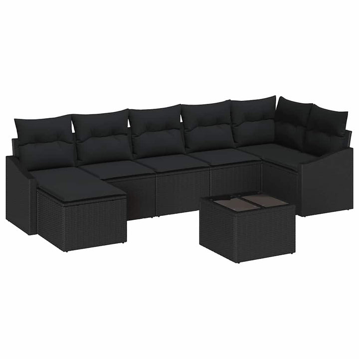 Havesofa Sæt med pude med opbevaring 8 pcs Sort polyrattan