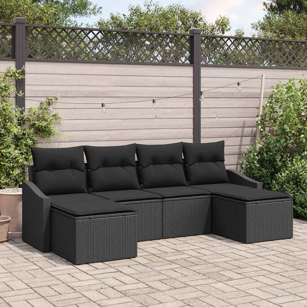 Have Spisebordssæt 6 pcs Sort Poly Rattan og pulverlakeret stål