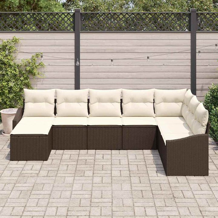 Havesofa Sæt med pude 8 pcs Brun og Creme polyrattan