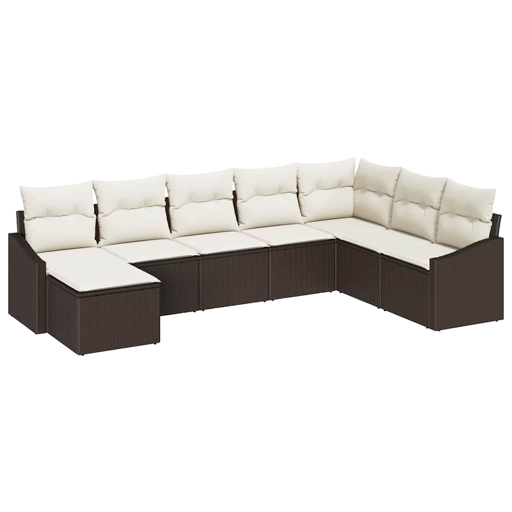 Havesofa Sæt med pude 8 pcs Brun og Creme polyrattan