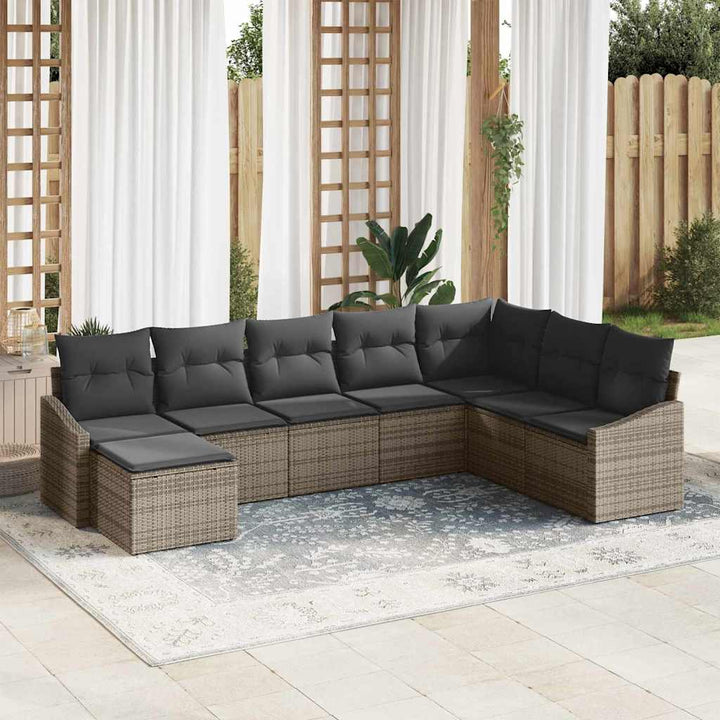 Havesofa Sæt med pude med opbevaring 8 pcs Grå polyrattan