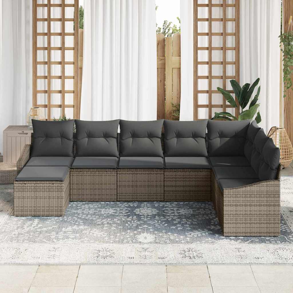 Havesofa Sæt med pude med opbevaring 8 pcs Grå polyrattan