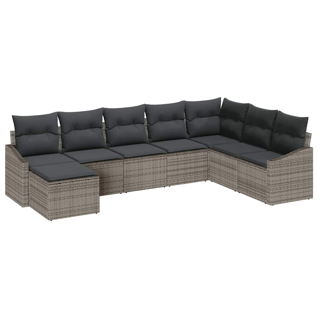 Havesofa Sæt med pude med opbevaring 8 pcs Grå polyrattan