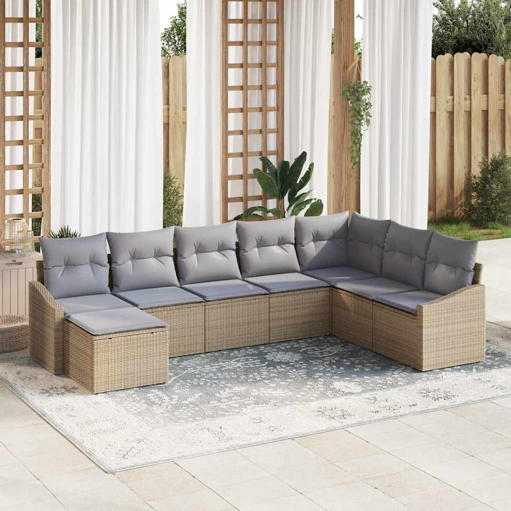 Havesofa Sæt med pude 8 pcs Beige og lys grå polyrattan