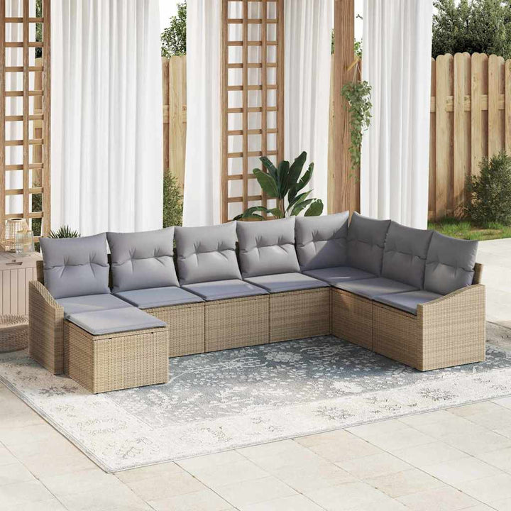 Havesofa Sæt med pude 8 pcs Beige og lys grå polyrattan